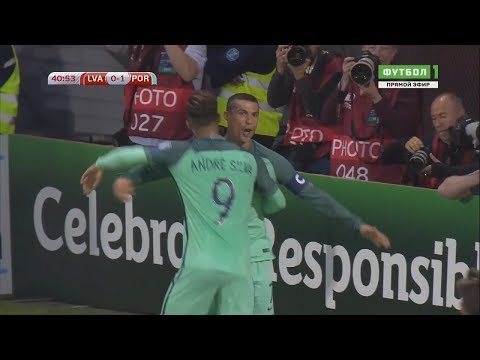 شاهد هدف كريستيانو رونالدو الأول للبرتغال في مرمى لاتفيا