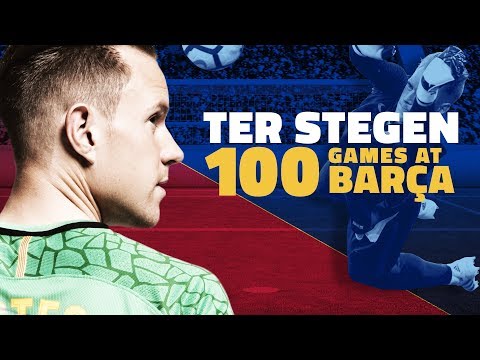 شاهد احتفالية برشلونة بخوض تير شتيغن 100 مباراة معه
