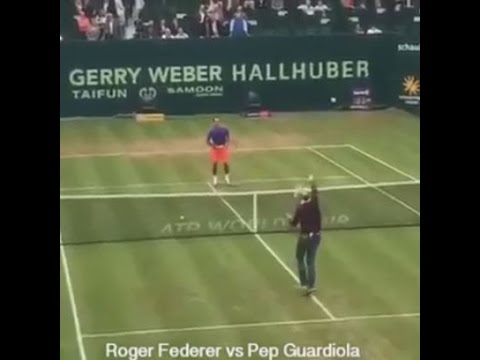 شاهد جوارديولا يتحدى روجيه فيدرر في مباراة تنس