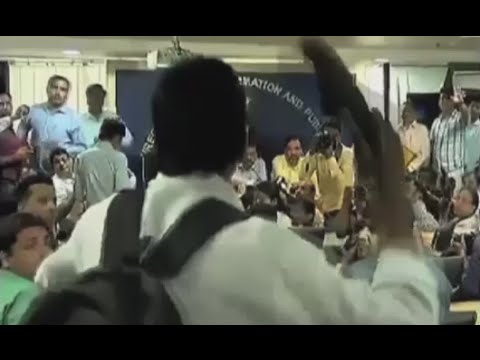 flying footwear protester hurles shoe at delhi minister over antipollution scam