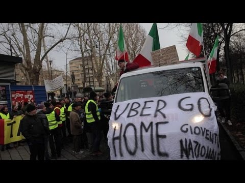 italian taxi drivers protest against minicabs uber